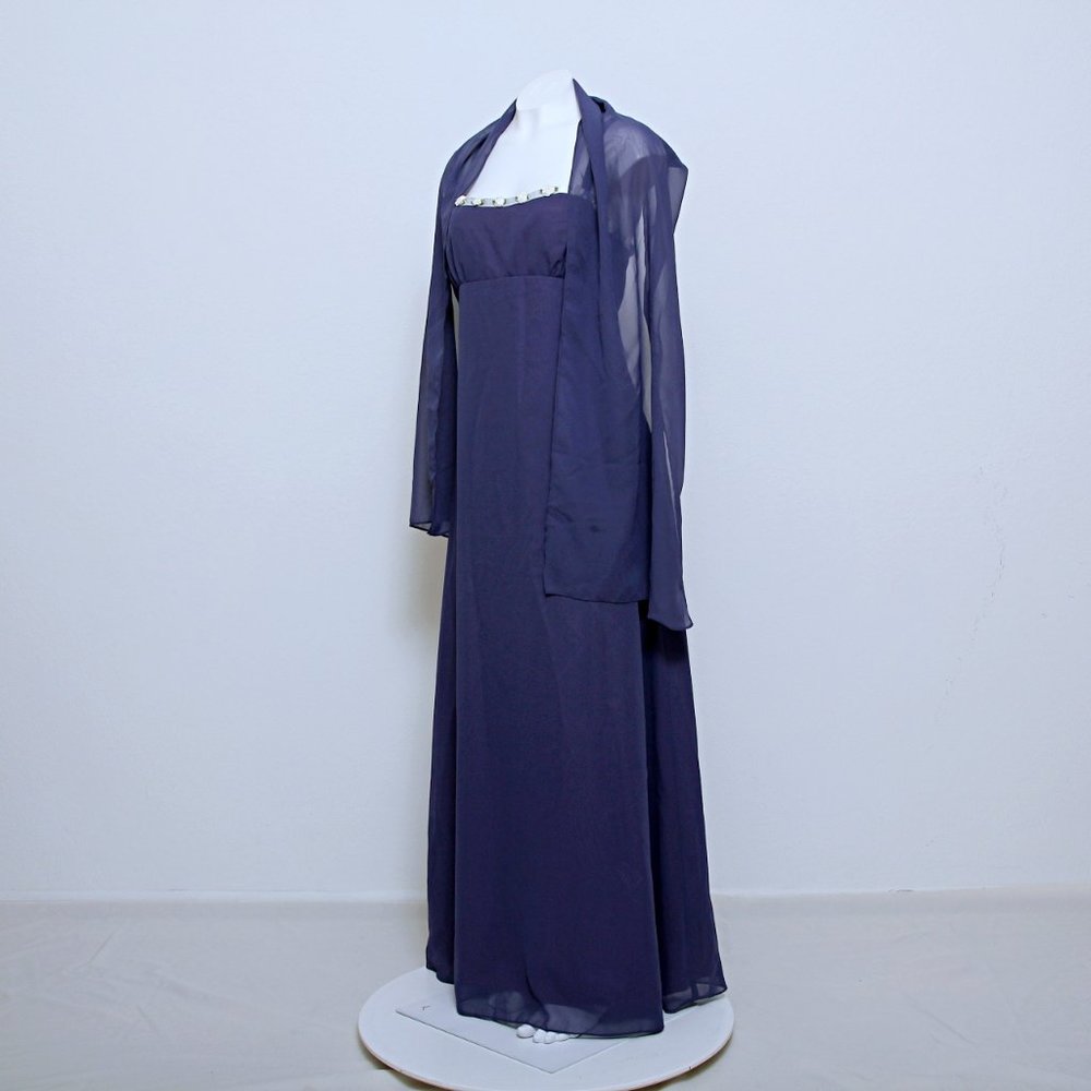 90s Prom Elegant Navy Purple Dress with Sheer Shawl/Scarf